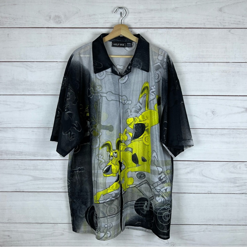 Vintage Y2K Scooby Doo Delf See Through Button Short Sleeve Shirt 3XL